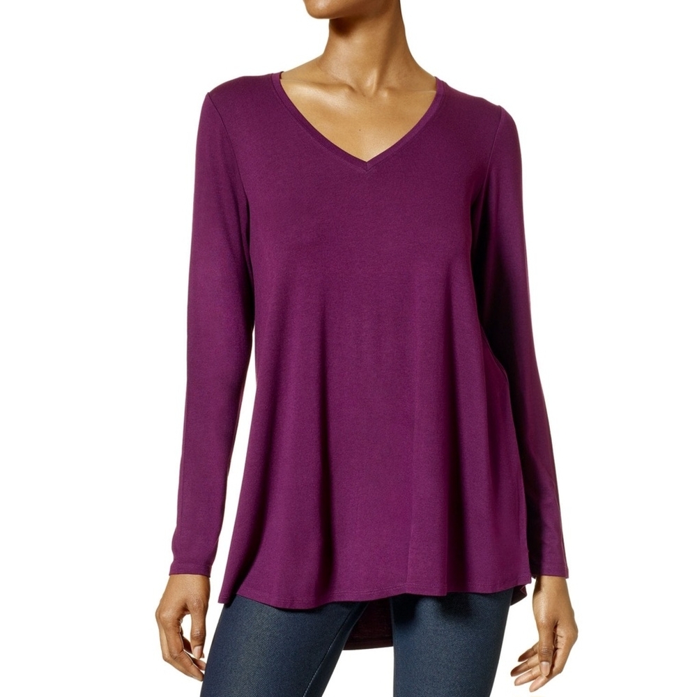HUE Women's V-Neck Long Sleeve Top - Purple